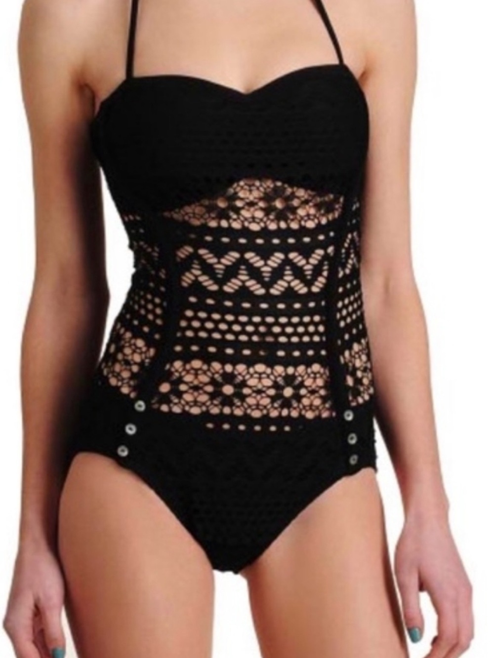 Robin Piccone "Penelope" Crochet Overlay One-Piece Swimsuit